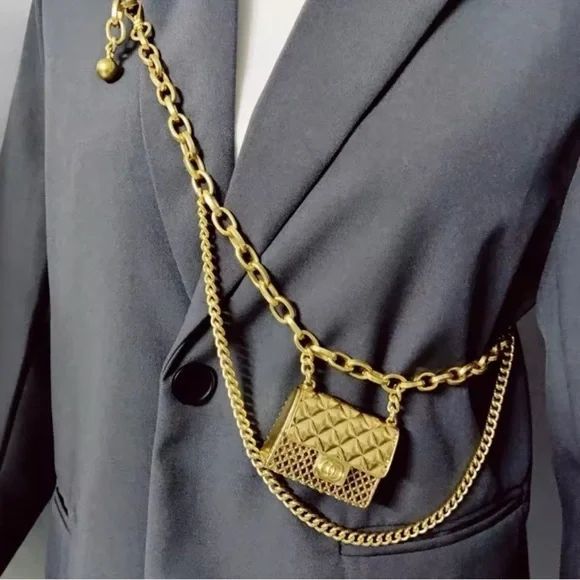 Tassel Gold Chain Belt with Mini Bag. Trendy! Anthropologie Fashion Tassel Gold Chain Belt with mini Bag  main image 3